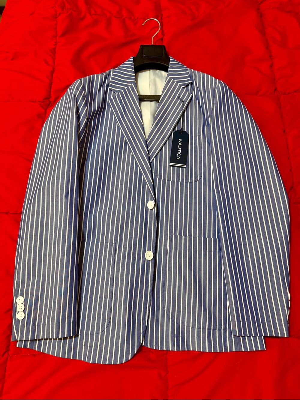 Nautica Blue and White Pinstripe Blazer